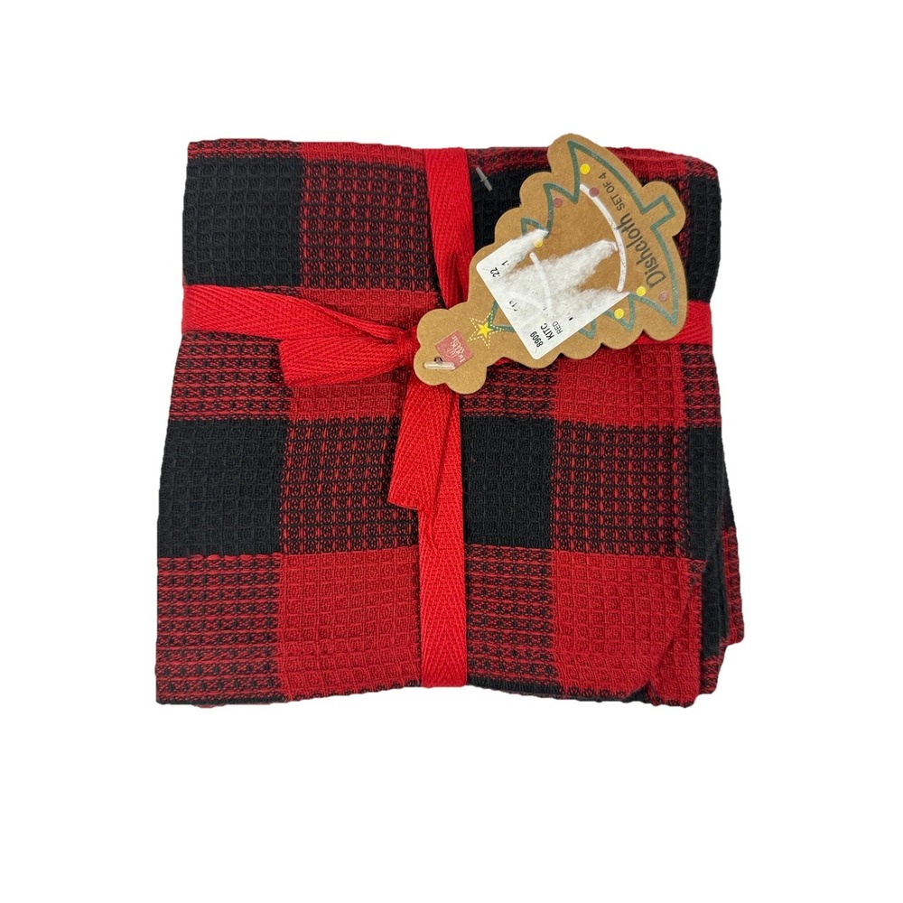 HOMEWEAR Red Black Check Buffalo Plaid Dishcloths Cotton Cabin/Lodge Set of 4